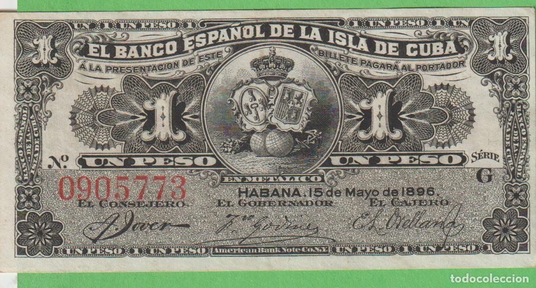 Billetes extranjeros: BILLETES ESPA&Ntilde;OLES - ALFONSO XIII - ISLA DE CUBA - 1 PESO 1896 - SERIE G - ED-CU68 (EBC)