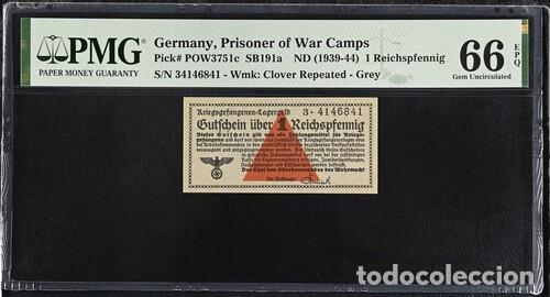 Billetes extranjeros: ALEMANIA * BILLETE 1 REICHSPFENNIG 1939-44 * PMG-66 EPQ (IC-1811)