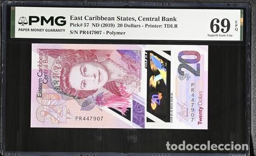 Billetes extranjeros: ESTADOS DEL CARIBE ORIENTAL * BILLETE 20 DOLLARS 2019 * PMG-69 EPQ (IC-1821)