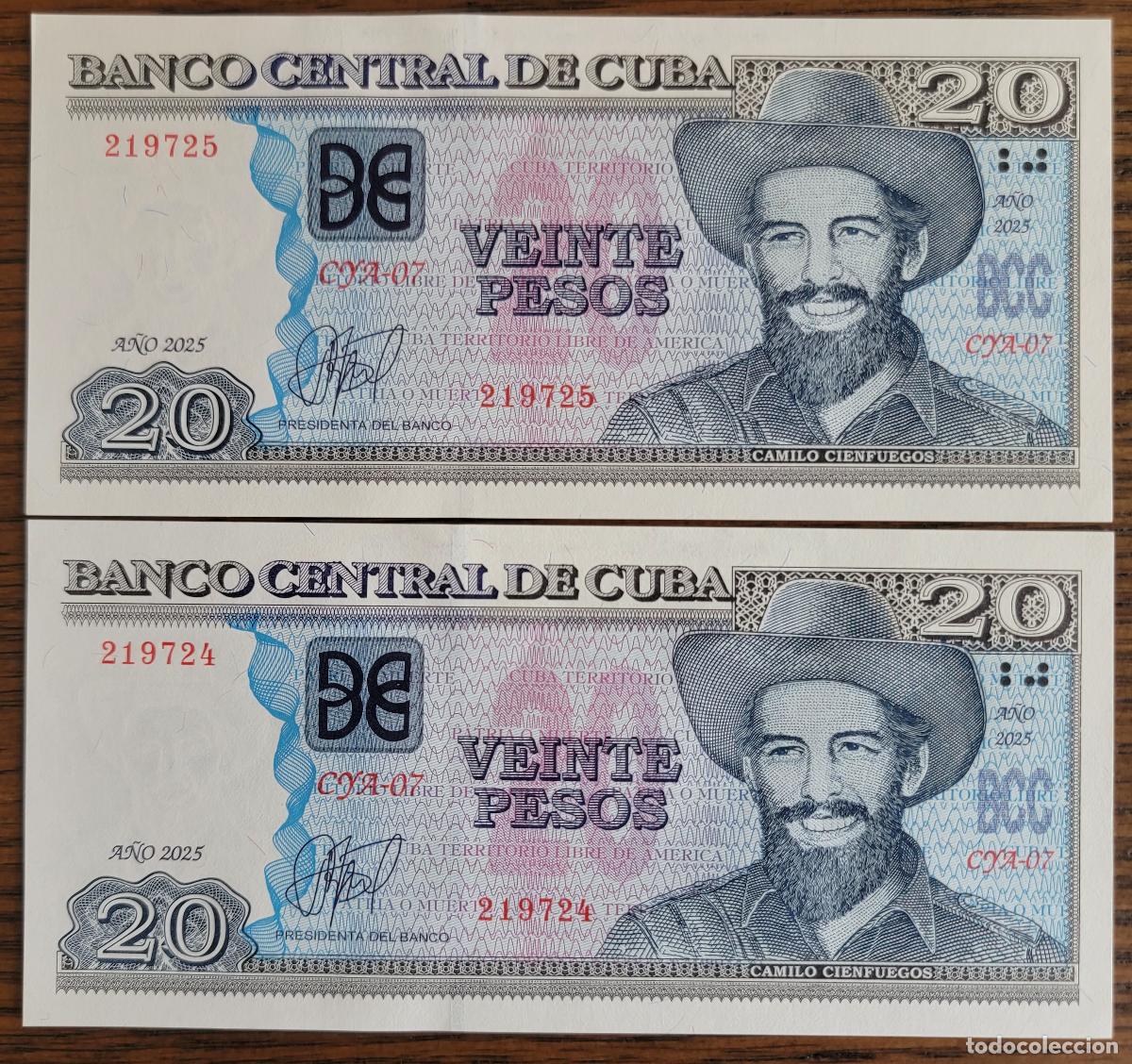 Billetes extranjeros: 2 billetes correlativos 20 pesos Cuba 2025