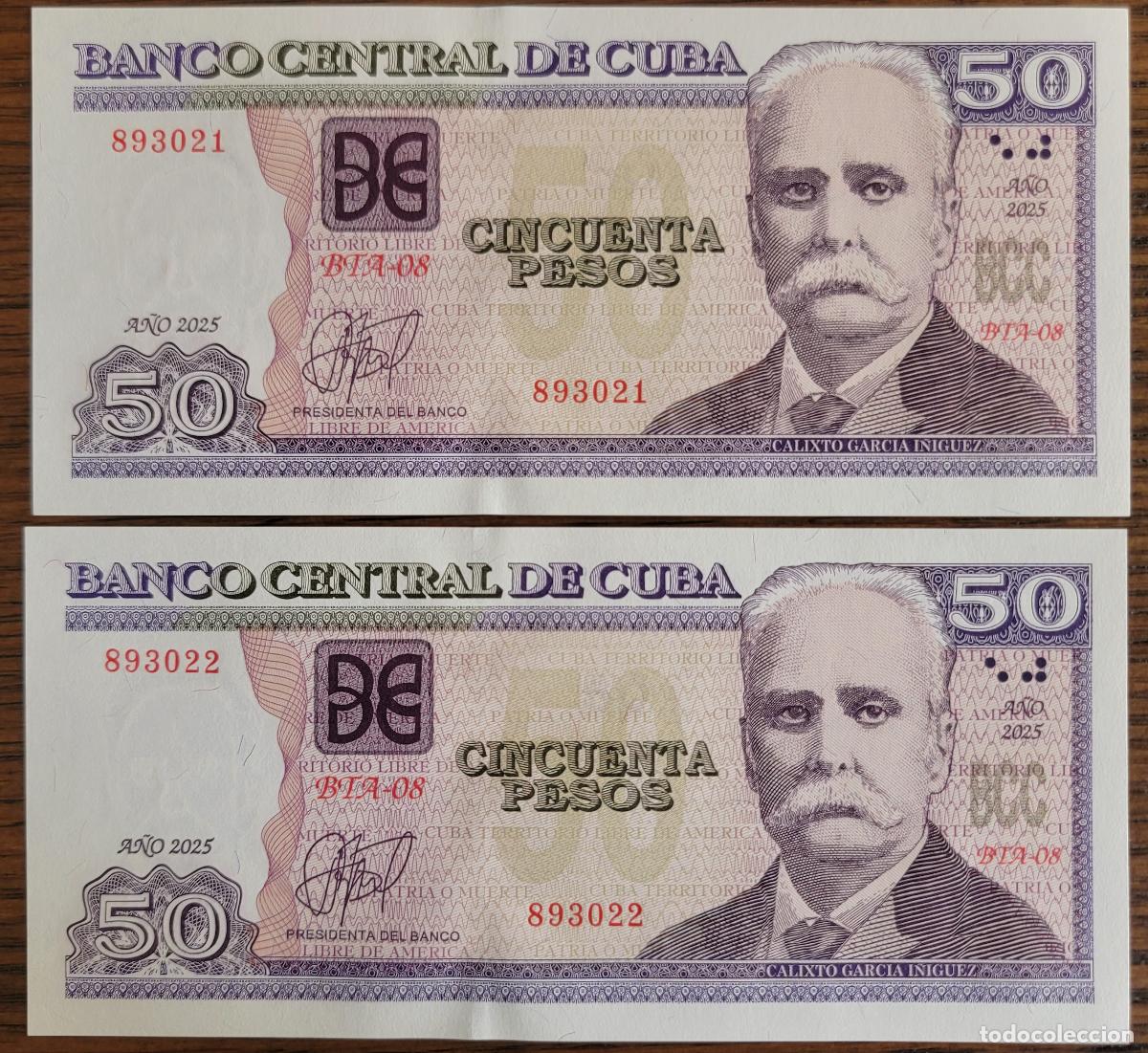 Billetes extranjeros: 2 billetes correlativos 50 pesos Cuba 2025