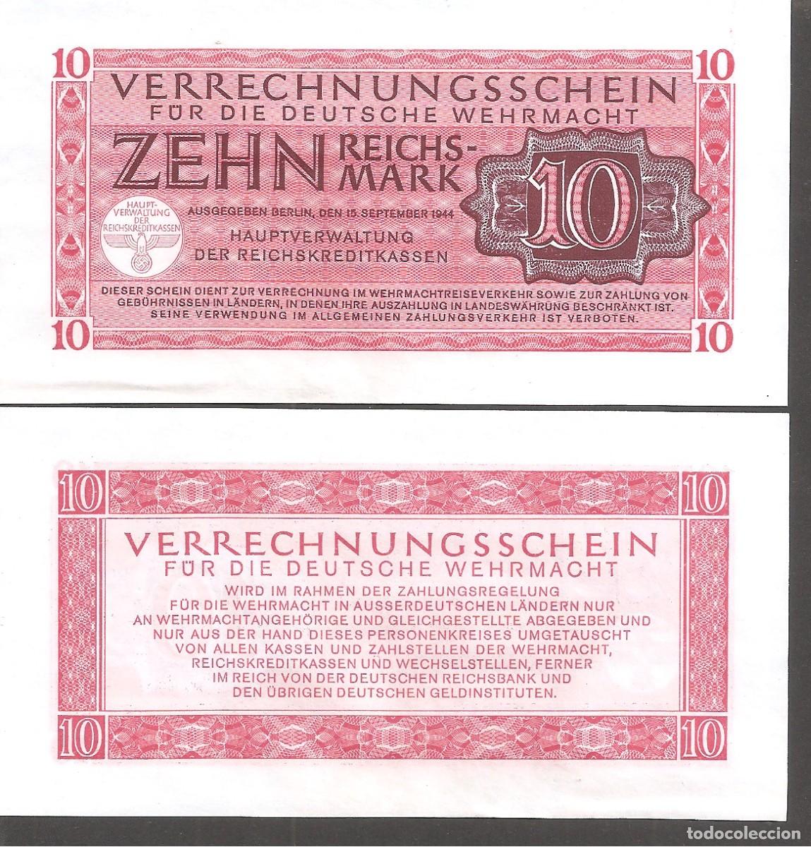 Billetes extranjeros: Billete ALEMANIA NAZI 10 Marcos 1944 SC- ReichsMark