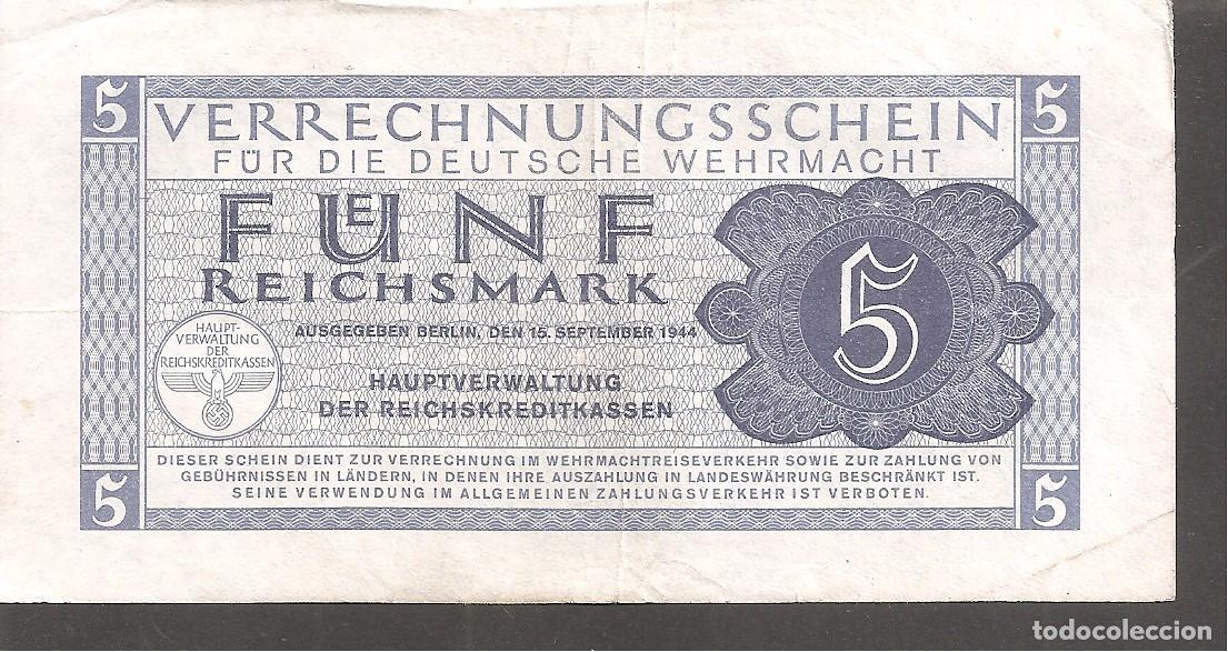 Billetes extranjeros: Billete Alemania Nazi 5 Marcos 1944 Wehrmacht