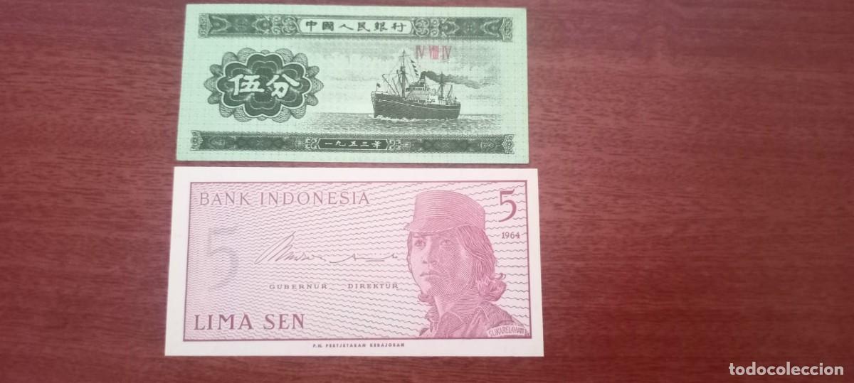 Billetes extranjeros: LOTE INDONESIA 5 SEN + CHINA 5 FEN UNC #113