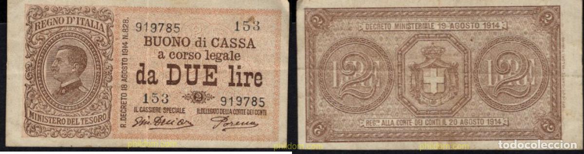 Billetes extranjeros: 90 ITALIA 1914 ITALIA 2 LIRE 1914