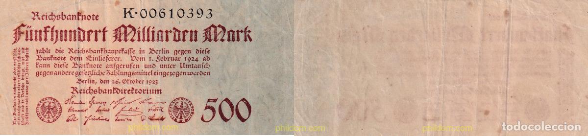 Billetes extranjeros: 1485 ALEMANIA 1923 GERMANY-BERLIN 500 MILLIARDEN MARK 1923