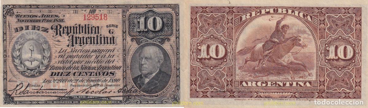 Billetes extranjeros: 1556 ARGENTINA 1890 ARGENTINA 10 CENTAVOS 1890 SC