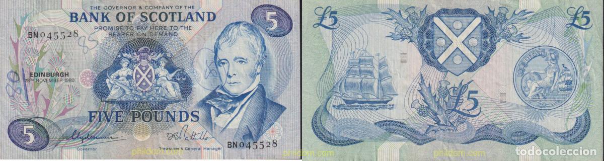 Billetes extranjeros: 1613 GRAN BRETA&Ntilde;A. Escocia 1980 SCOTLAND 1980 5 POUNDS