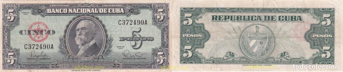 Billetes extranjeros: 1645 CUBA 1960 CUBA 5 PESOS 1960