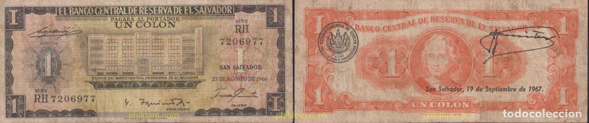 Billetes extranjeros: 1739 EL SALVADOR 1966 EL SALVADOR 1 COLON 1966
