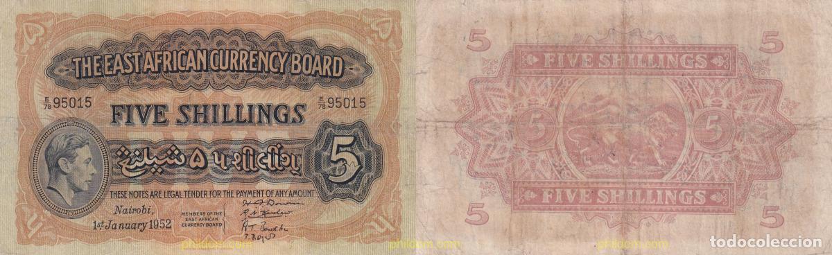 Billetes extranjeros: 2099 AFRICA ORIENTAL BRITANICA Y UGANDA 1952 BRITISH EAST AFRICA BANKNOTE 5 SHILLINGS 1952 QUEEN EL