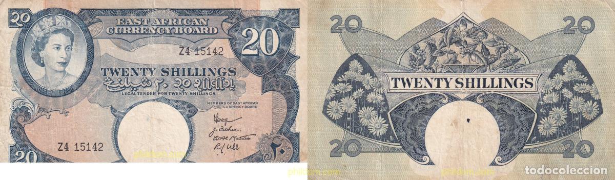 Billetes extranjeros: 2103 AFRICA ORIENTAL BRITANICA Y UGANDA 2020 20 SHILLINGS &Aacute;FRICA ORIENTAL BRIT&Aacute;NICA 1958 P.39
