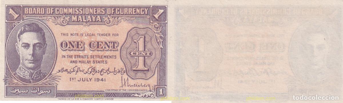 Billetes extranjeros: 2109 MALASIA 1941 MALAYA 1 CENT 1941