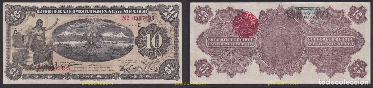 Notas Internacionais: 2319 MEXICO 1914 MEXICO GOBIERNO PROVISIONAL 10 PESOS 1914