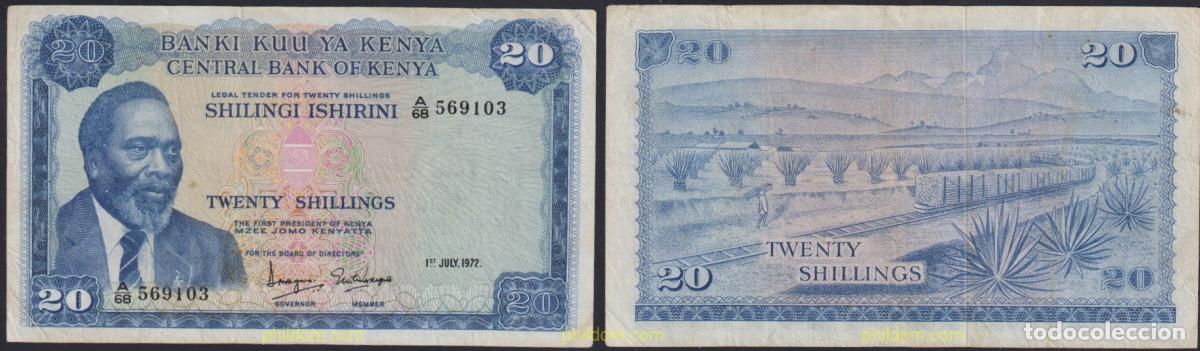 Billetes extranjeros: 2468 KENIA 1972 KENIA 20 SHILLINGS 1972