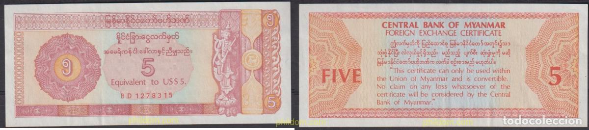 Billetes extranjeros: 2534 MYANMAR. Burma 1993 MYANMAR 5 DOLLAR 1993
