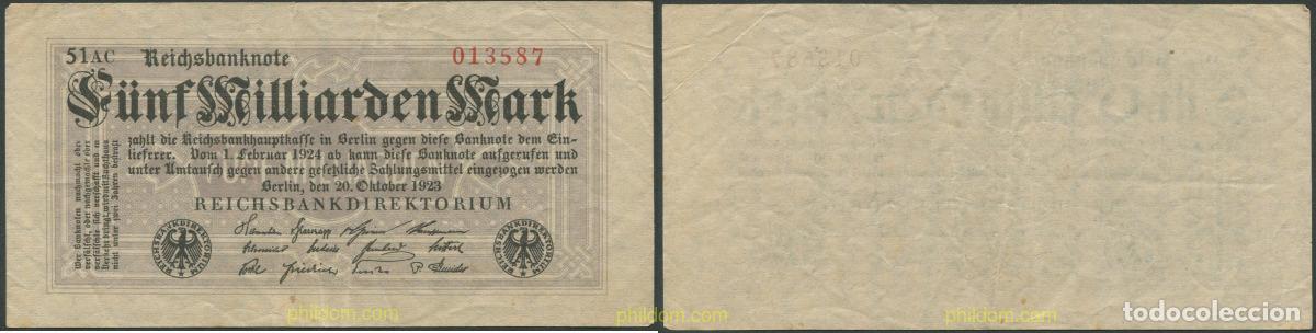 Billetes extranjeros: 2650 ALEMANIA 1923 GERMANY F&Uuml;NF 5 MILLIARDEN MARK 1923