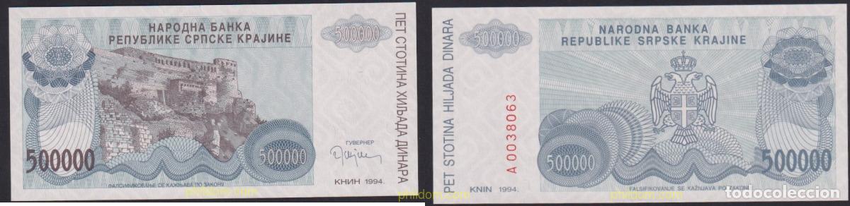 Billetes extranjeros: 2771 CROACIA. Krajina 1994 CROACIA KRAJINA 500000 DINARA 1994