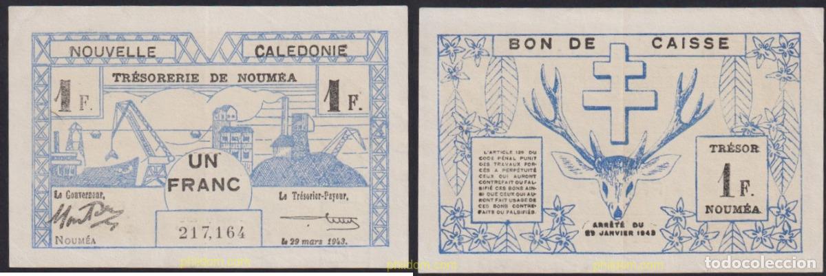 Billetes extranjeros: 2798 NUEVA CALEDONIA 1943 NOUVELLE CALEDONIE 1 FRANC 1943