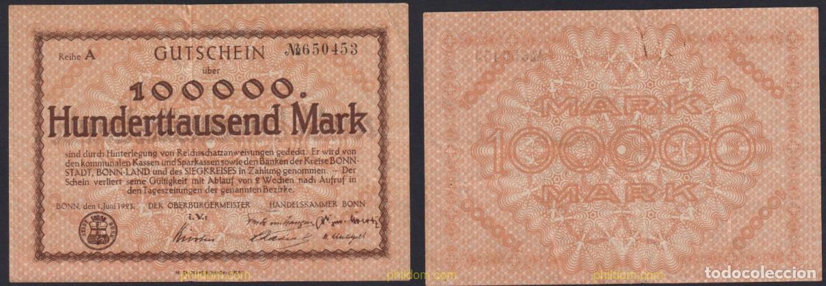 Billetes extranjeros: 3041 ALEMANIA 1923 100000 MARK 1923 BONN
