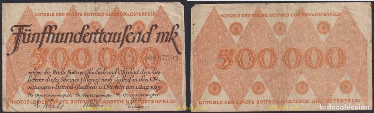 Billetes extranjeros: 3102 ALEMANIA 1923 GERMANY NOTGELD BOTTROP GLADBECK U OSTERFELD 500000 MARK 1923
