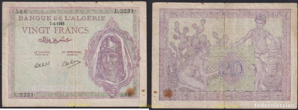 Billetes extranjeros: 3163 ARGELIA 1945 ALGERIE 20 FRANCS 1945