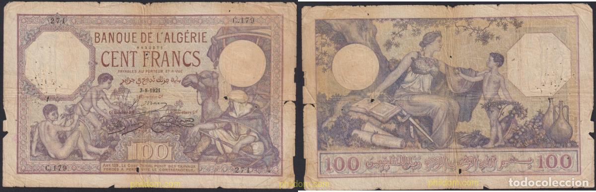 Billetes extranjeros: 3169 ARGELIA 1921 ALGERIE 100 FRANCS 1921