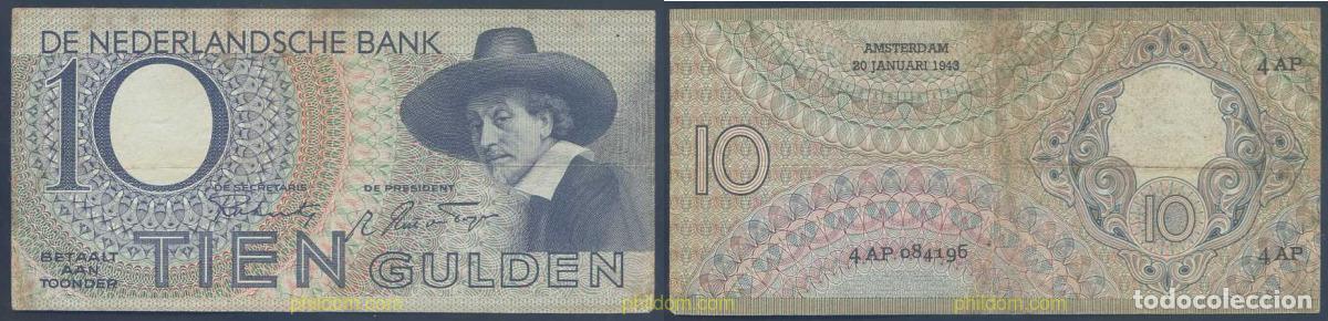 Billetes extranjeros: 3299 HOLANDA 1943 NEDERLAND 10 GULDEN 1943