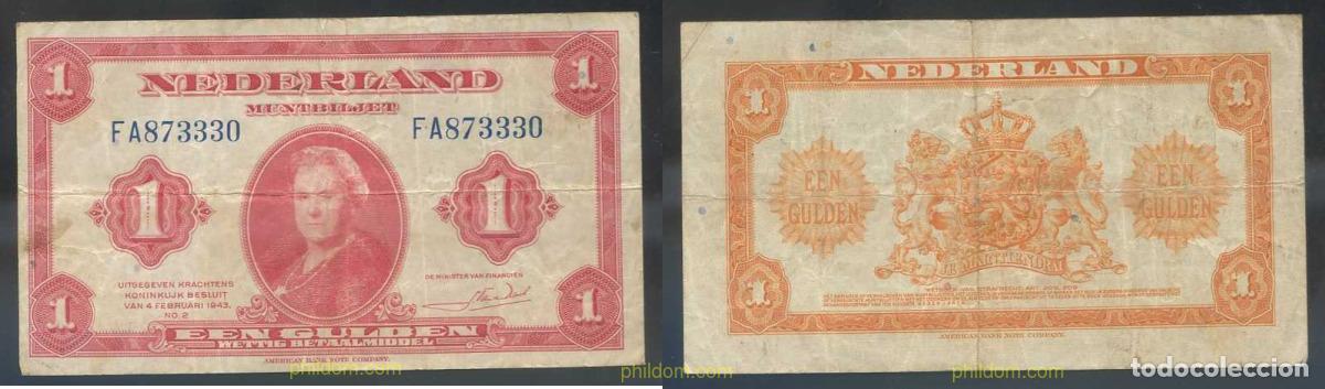 Billetes extranjeros: 3304 HOLANDA 1943 NEDERLAND 1 GULDEN 1943