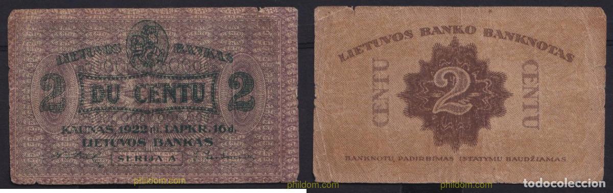 Billetes extranjeros: 3313 LITUANIA 1922 LITHUANIA 2 CENTU 1922