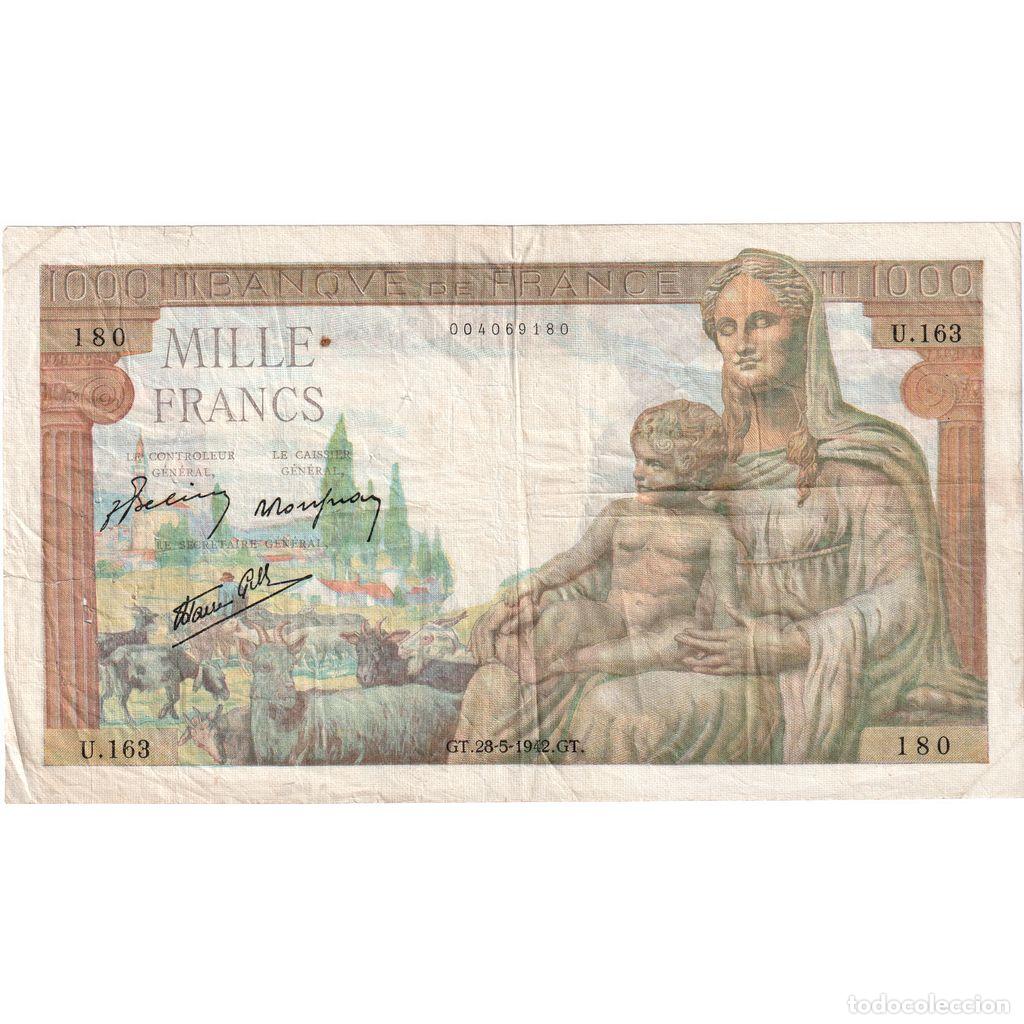 Billetes extranjeros: [#1515200] Francia, 1000 Francs, D&eacute;esse D&eacute;m&eacute;ter, 1942-05-28, U. 163 180, BC