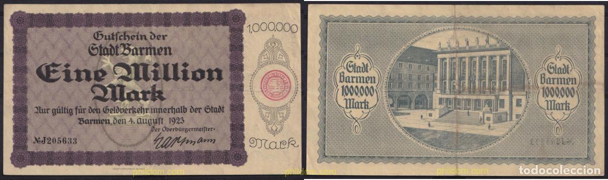 International Banknotes: 3637 ALEMANIA 1923 GERMANY BARMEN 1000000 MARK 1923