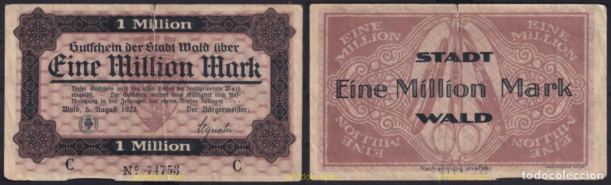 International Banknotes: 3639 ALEMANIA 1923 GERMANY 1000000 MARK 1923 STADT WALD