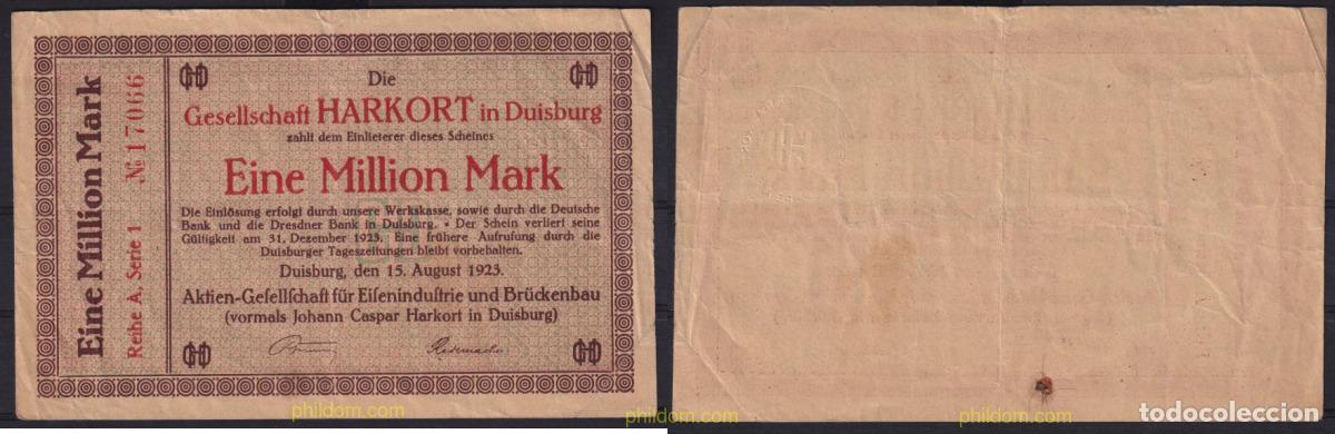 Notas Internacionais: 3650 ALEMANIA 1923 GERMANY DUISBURG - COMPANY HARKORT - 2 MILLION MARKS 1923