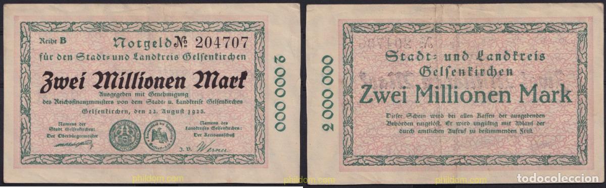 Notas Internacionais: 3657 ALEMANIA 1923 GERMANY 2000000 MARK 1923 GELSENKIRCHEN