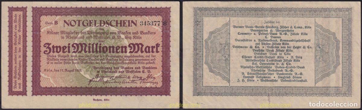 Notas Internacionais: 3654 ALEMANIA 1923 GERMANY 2000000 MARK 1923 KOLN