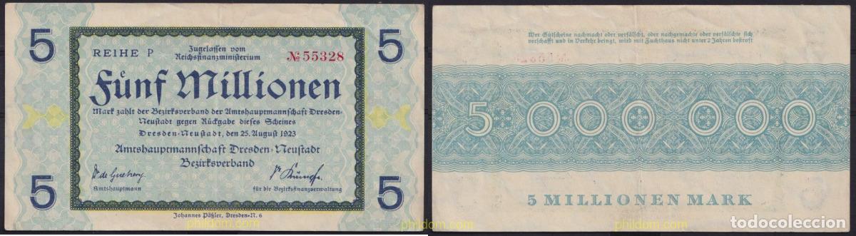 International Banknotes: 3666 ALEMANIA 1923 5000000 MARK 1923 AMTSHAUPTMANNSCHAFT