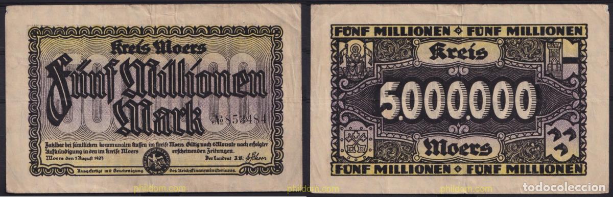International Banknotes: 3668 ALEMANIA 1923 GERMANY 5000000 MARK 1923 KREIS MOERS