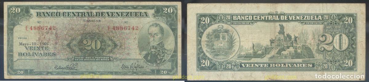 Billetes extranjeros: 3941 VENEZUELA 1966 VENEZUELA 20 BOLIVARES 1966