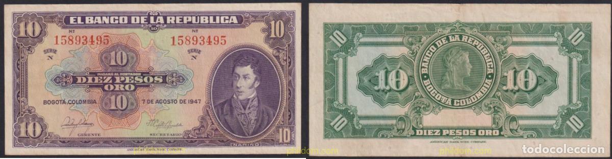 Billets internationaux: 4338 COLOMBIA 1947 COLOMBIA 10 PESOS 1947