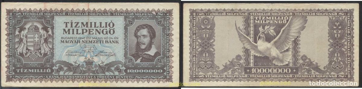 Banconote internazionali: 4556 HUNGRIA 1946 HUNGARY TIZMILLIO MILPENGO 1946