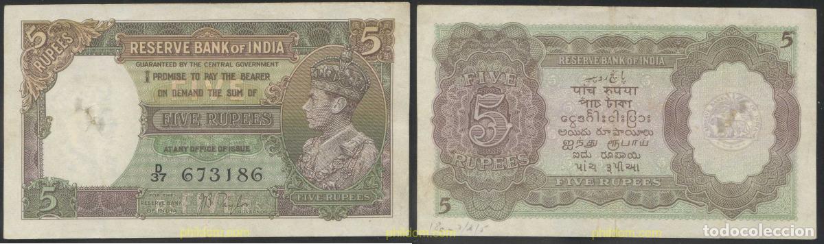 Banconote internazionali: 4589 INDIA 1937 INDIA 5 RUPEE 1937