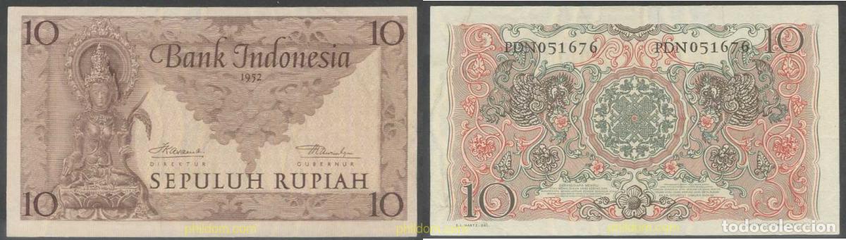 Notas Internacionais: 4872 INDONESIA 1952 INDONESIA 10 RUPIAH 1952