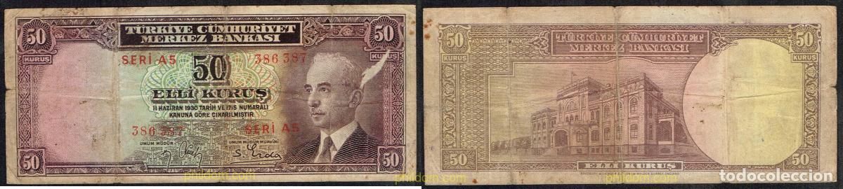Billetes extranjeros: 5076 TURQUIA 1942 TURKEY 50 KURUS 1930 1942