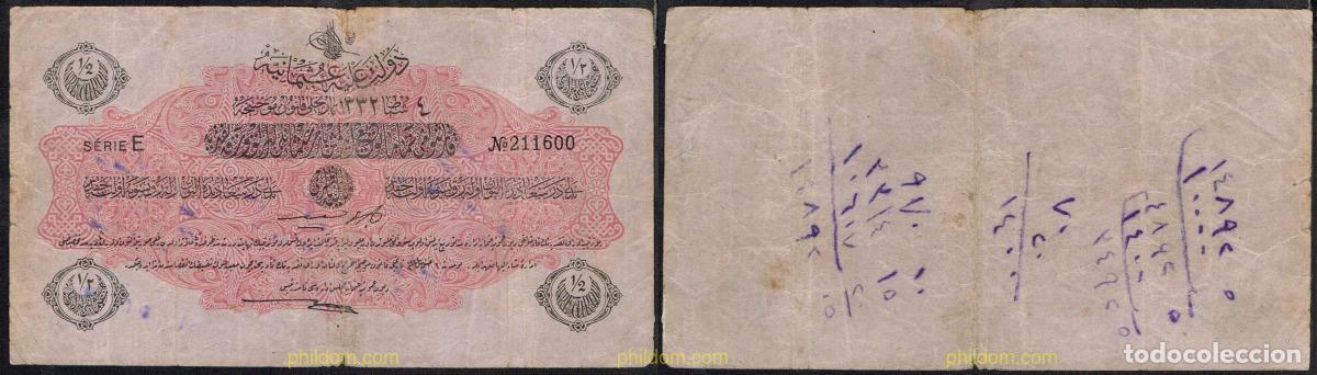 Billetes extranjeros: 5074 TURQUIA 1917 TURKEY 1/2 LIVRE 1916 1917 LIBRA OTTOMAN EMPIRE