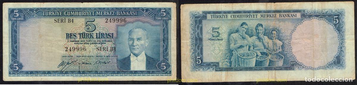 Billetes extranjeros: 5079 TURQUIA 1965 TURKEY 5 LIRA 1930 1965