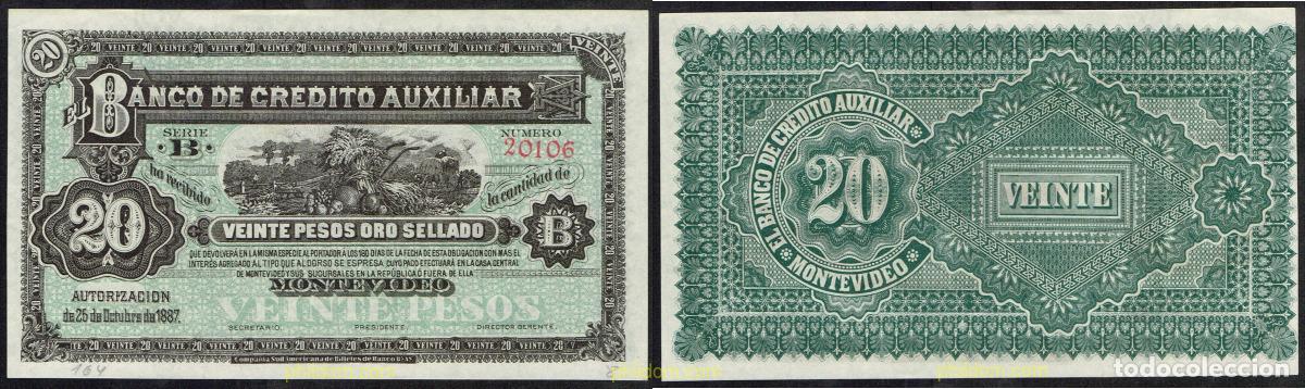 Internationale Banknoten: 5525 URUGUAY 1887 URUGUAY 20 PESOS 1887