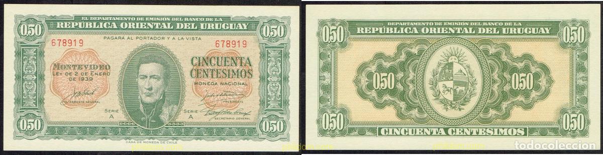 Internationale Banknoten: 5540 URUGUAY 1939 URUGUAY 50 CENTIMOS DE PESO 1939