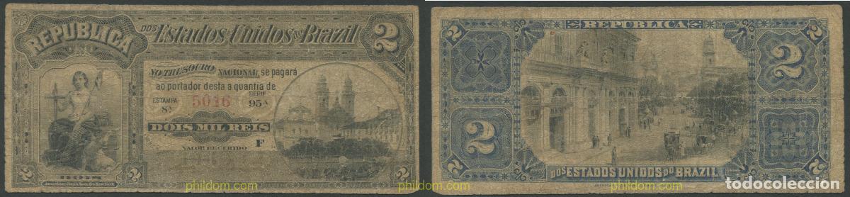 Billetes extranjeros: 5695 BRASIL 1890 ESTADOS UNIDOS DE BRASIL 2 MIL REIS 1890