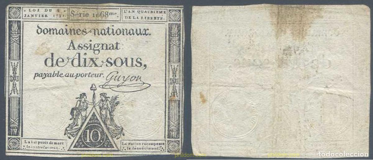 International Banknotes: 5808 FRANCIA 1792 FRANCE 10 SOLS 1792